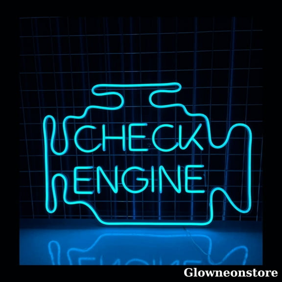 Glowneon Check Engine Neon Sign, Check Engine LED Sign, Custom Garage Neon Signs, Car LED Light