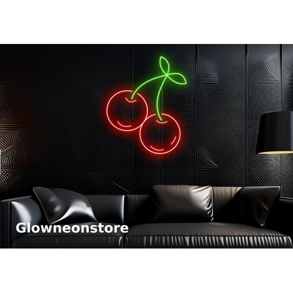 Glowneon Cherry Neon Sign, Cherry Led Sign, Cherry Fruit Sign, Fruit Shop Decor, Cherry Sign