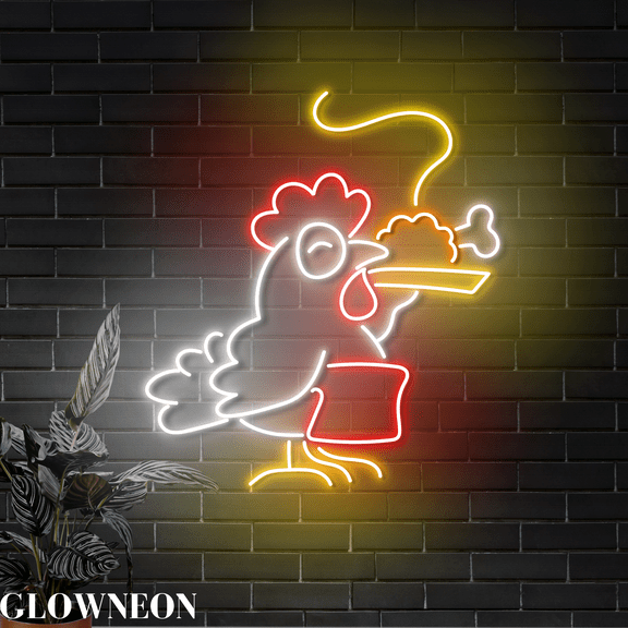Glowneon Chicken Chef Neon Sign, Fried Chicken Restaurant Wall Decor