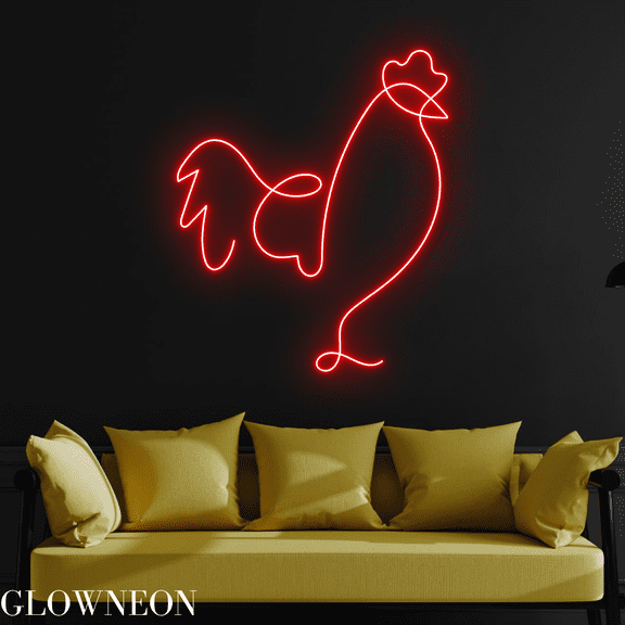Glowneon Chicken Neon Sign, Chicken Line Led Sign, Rooster Farm Decor