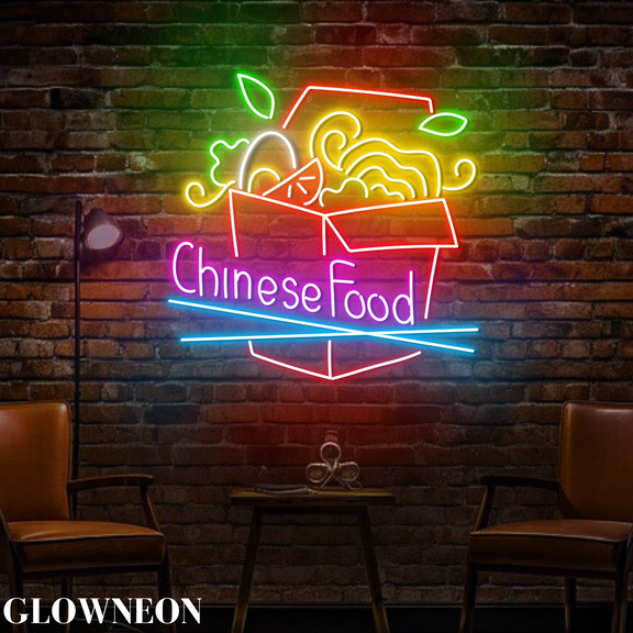 Glowneon Chinese Food Neon Sign, Chinese Noodle Ramen Box Shop Decor