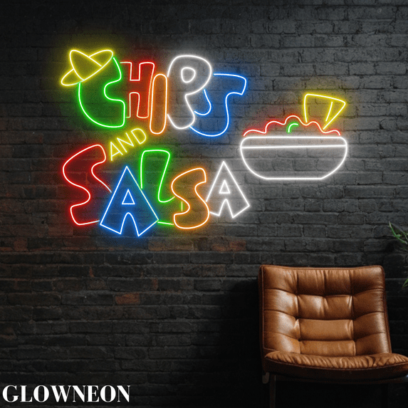 Glowneon Chips And Salsa Neon Sign, Mexican Nachos Restaurant Led Art