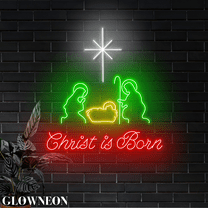 Glowneon Christ Is Born Led Sign, Christmas Holy Night Neon Wall Art