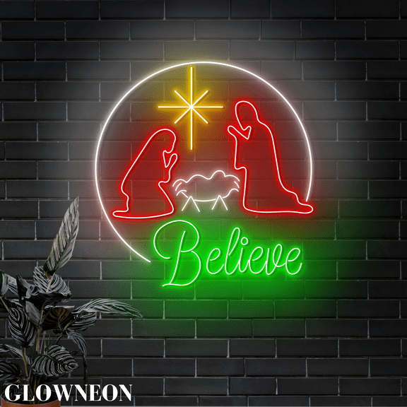 Glowneon Christmas Believe Led Sign, Christmas Nativity of Jesus Sign