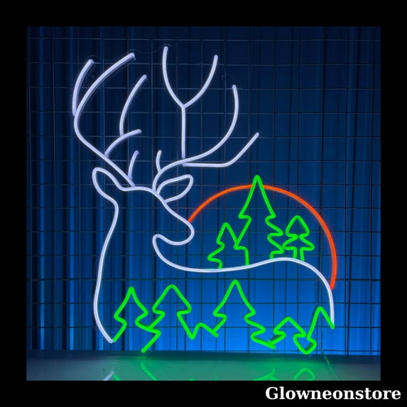 Glowneon Christmas Deer Neon Sign, Reindeer LED Sign, Merry Christmas LED Light, Nursery Room Decor