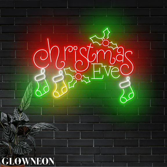 Glowneon Christmas Eve Neon Light Sign, Merry Christmas Holiday Decor