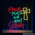 thumbnail image 1 of Glowneon Christmas Is All About Jesus Neon Sign, Christmas Quote LED Sign, Cross Heart Neon Light, 1 of 4