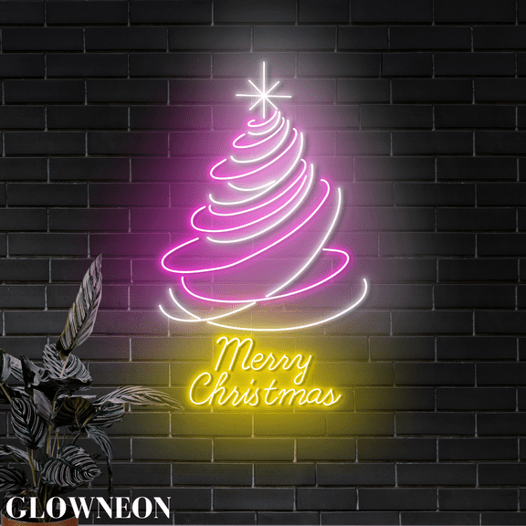 Glowneon Christmas Pine Tree Neon Wall Art, Christmas Tree Wall Decor
