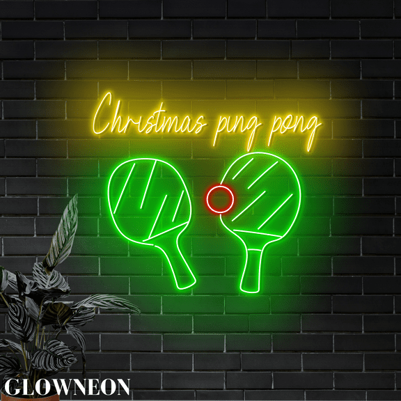 Glowneon Christmas Ping Pong Neon Wall Decor, Table Tennis Xmas Decor