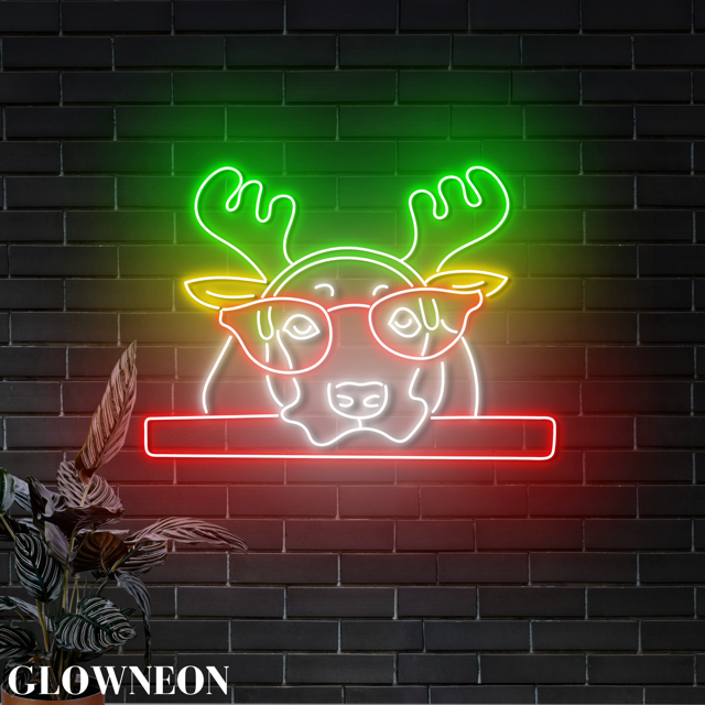 Glowneon Christmas Reindeer Dog Led Wall Art, Christmas Dog Shop Sign