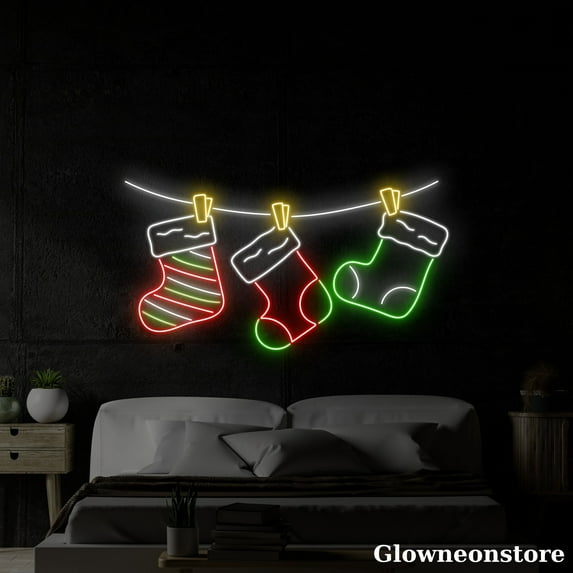 Glowneon Christmas Stockings Neon Sign, Merry Christmas LED Sign, Christmas Stockings LED Light