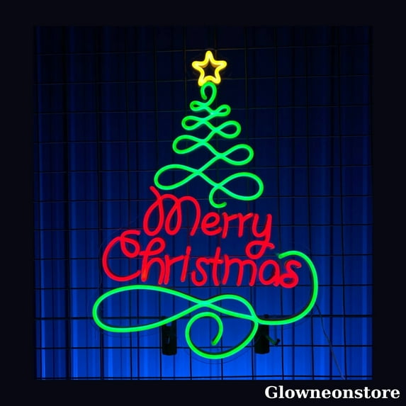 Glowneon Christmas Tree Neon Sign, Christmas Tree Led Sign, Merry Christmas LED, Restaurant Décor