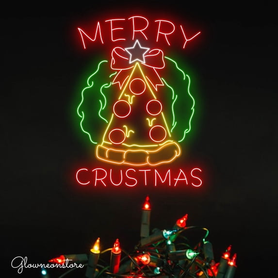 Glowneon Christmas Tree Pizza Neon Sign, Pizza Wreath Led Sign, Welcome Open Italian Restaurant LED