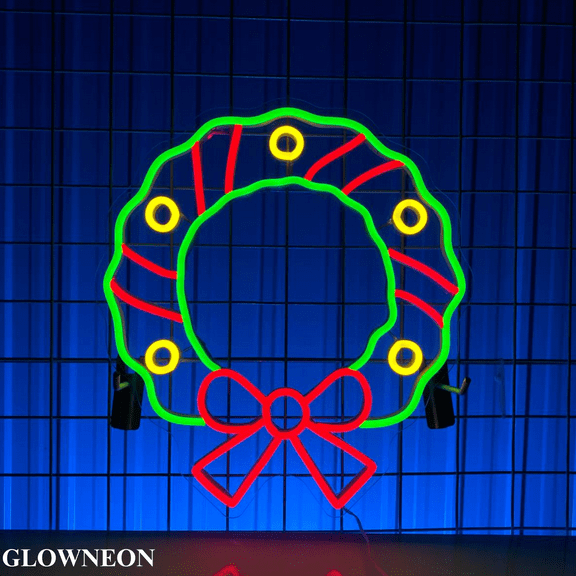 Glowneon Christmas Wreath Neon Sign, Christmas Holiday Led Wall Decor