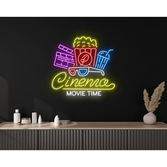 Glowneon Cinema Movie Time Neon Sign, Film Wall Decor