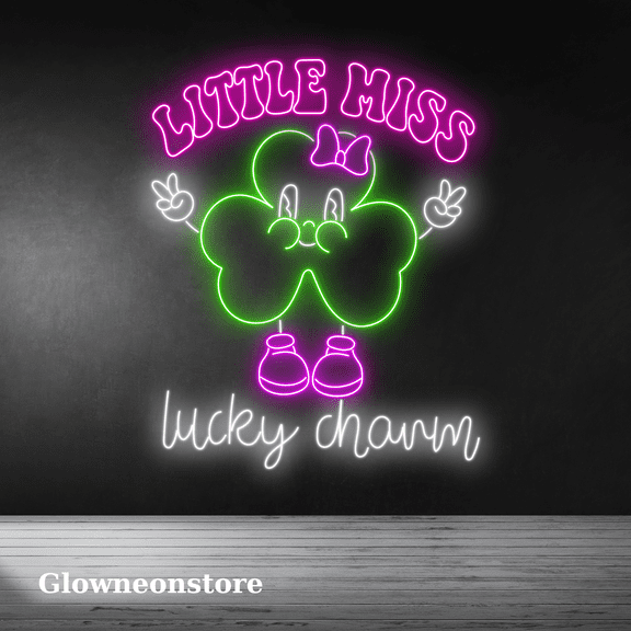 Glowneon Clover Little Miss Lucky Charm Neon Sign, Lucky Partrick Day
