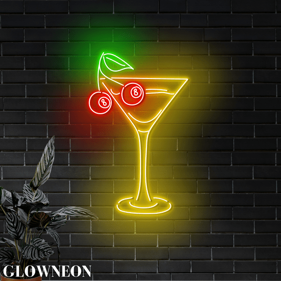 Glowneon Cocktail Cherry Number 8 Neon Light, Cocktail Home Bar Decor