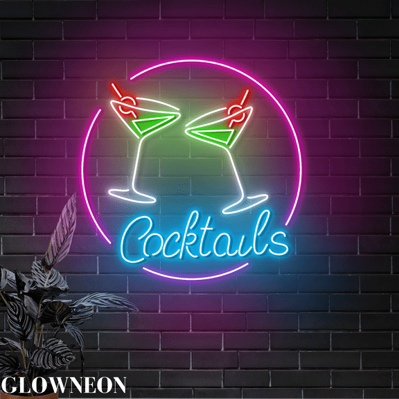 Glowneon Cocktail Neon Night Light, Open Martini Cocktail Bar Light