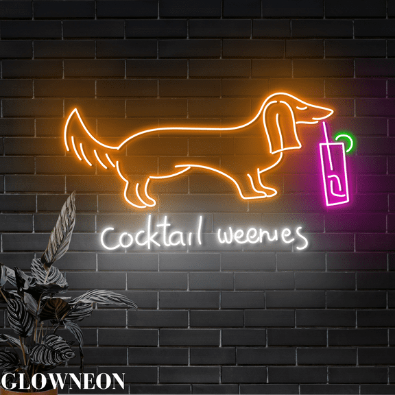Glowneon Cocktail Weenies Led Sign, Dachshund Drink Cocktail Wall Art