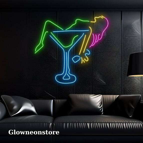 Glowneon Cocktails Girl Neon Sign, Cocktails Led Sign, Cocktails Neon Sign, Bar Decor