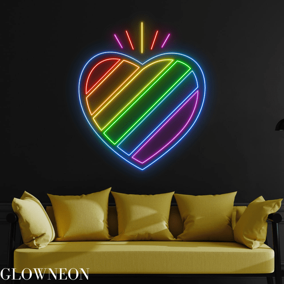 Glowneon Colorful Heart Neon Sign, Pride Heart Led Sign, Wedding Sign
