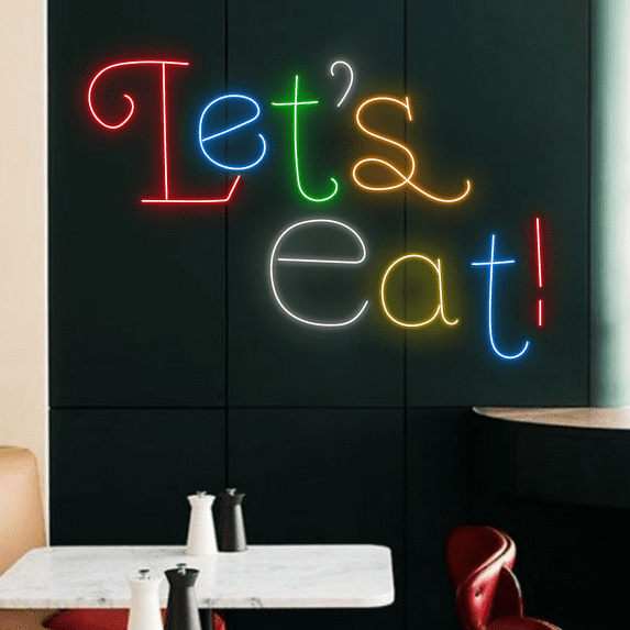 Glowneon Colorful Let's Eat Neon Sign, Restaurant Fastfood Decor