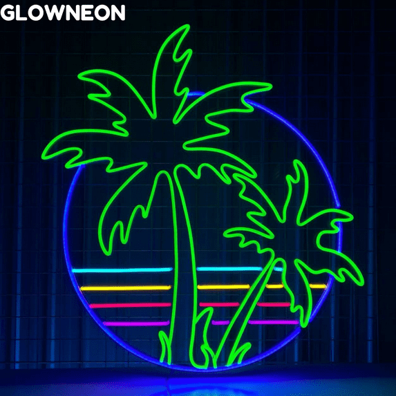 Glowneon Colorful Palm Tree Neon Sign, Palm Tree On Beach Led Light