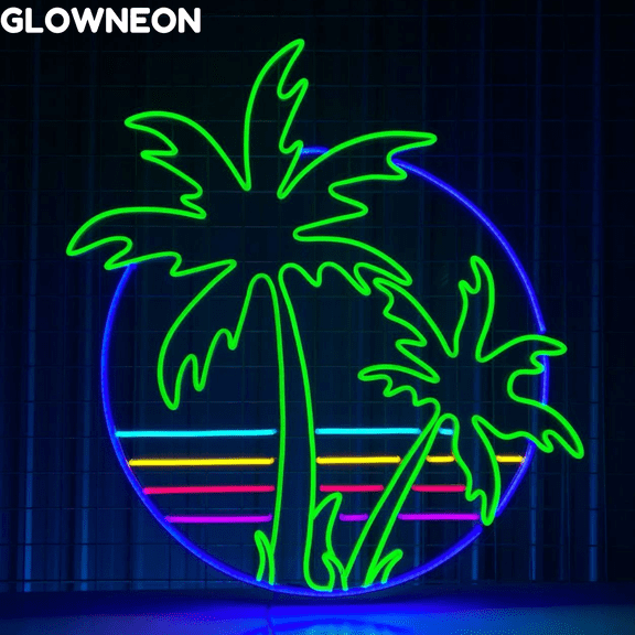 Glowneon Colorful Palm Tree Neon Sign, Palm Tree On Beach Led Light