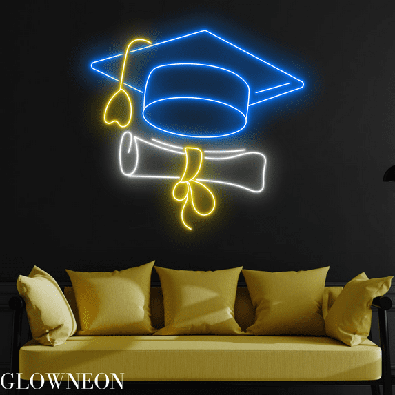 Glowneon Congrats Grad Gift Neon Sign, Graduation Party Wall Led Sign