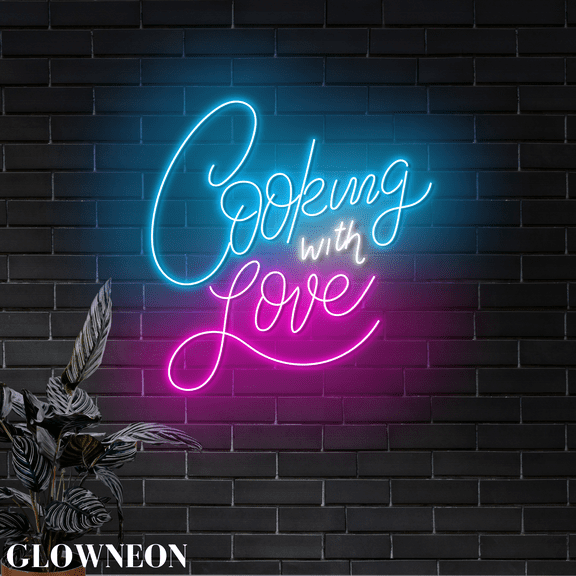 Glowneon Cooking With Love Led Sign, Restaurant Kitchen Neon Wall Art