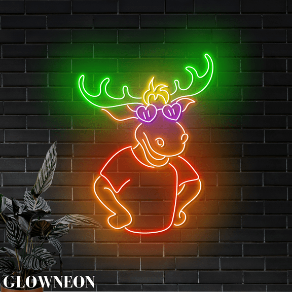 Glowneon Cool Moose Led Neon Light, Moose Led Wall Art Bedroom Decor