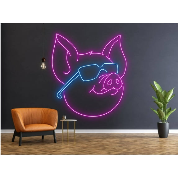 Glowneon Cool Pig Glasses Neon Sign, Animal Wall Art Neon Sign