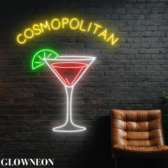 Glowneon Cosmopolitan Cocktail Wall Art, Classic Cosmopolitan Led Art