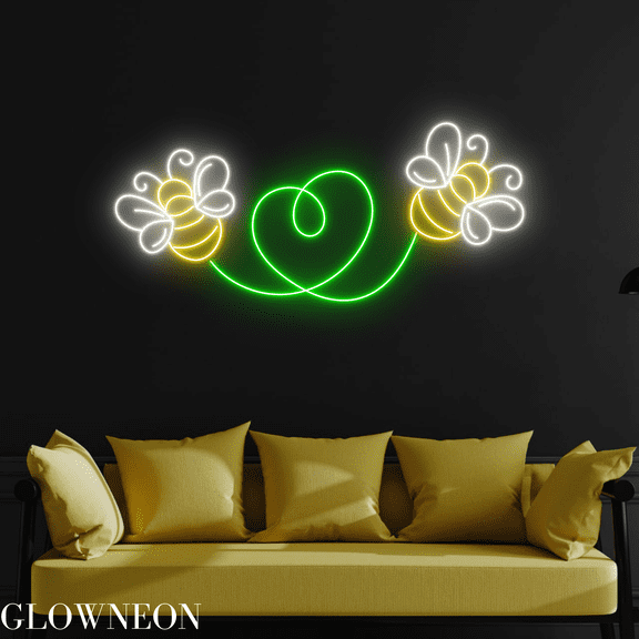Glowneon Couple Bee Led Light, Idea Home Decor Gifts For Bee Lover