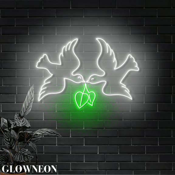 Glowneon Couple Dove Birds Neon Light Up, Dove Peace Day Led Wall Art