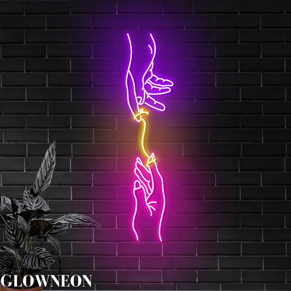 Glowneon Couple Hand Red String Led Sign, Wedding Valentine Wall Art