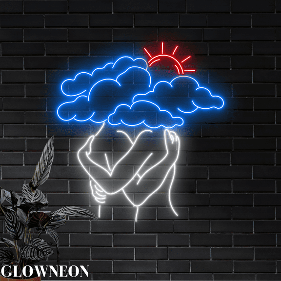 Glowneon Couple Hug Cloud Sun Neon Wall Decor, Couple Sun Cloud Sign