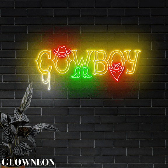 Glowneon Cowboy Led Wall Art, Cowboy Western Bar Pub Neon Wall Decor