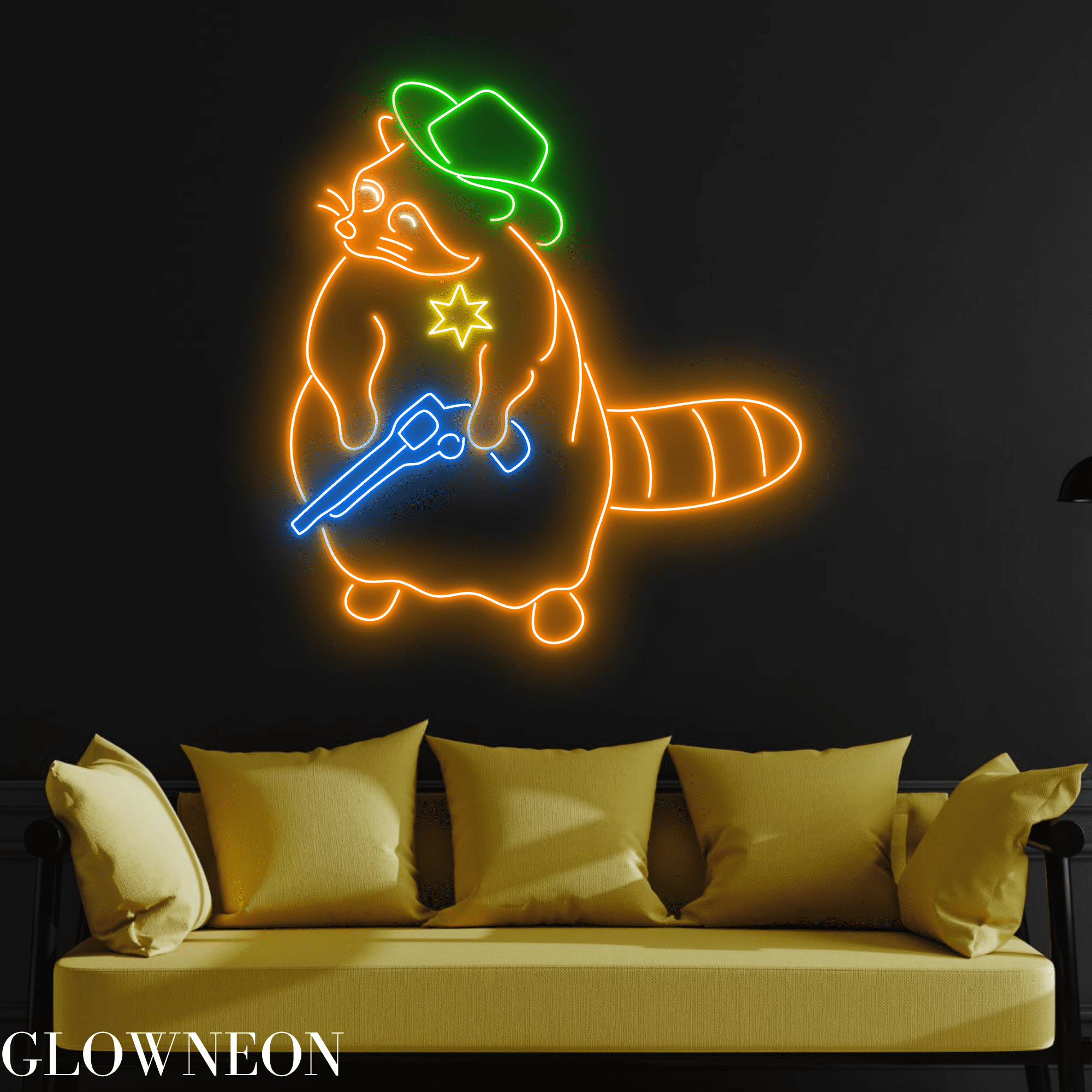 Glowneon Cowboy Raccoon With Gun Neon Sign, Cowboy Raccoon Led Sign ...