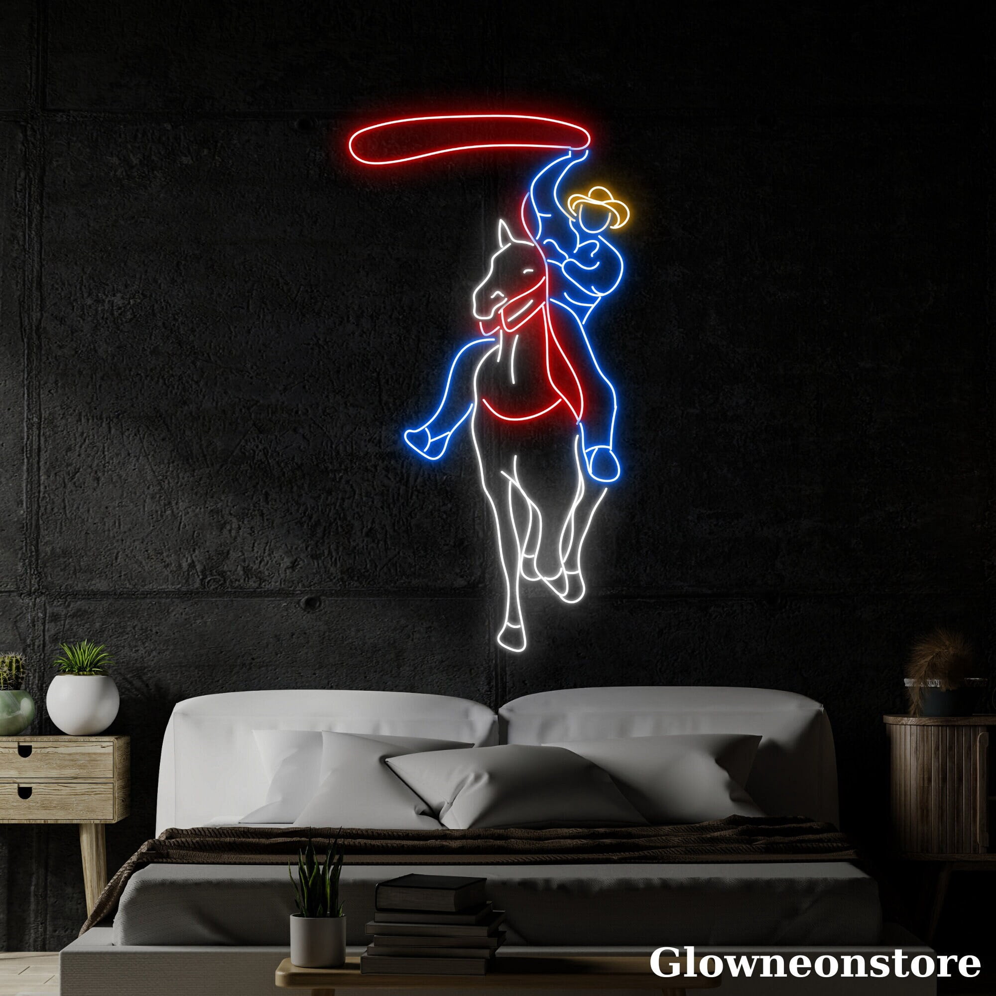 Glowneon Cowboy Rides Horse Neon Sign, Rodeo Led Sign, Western Decor ...