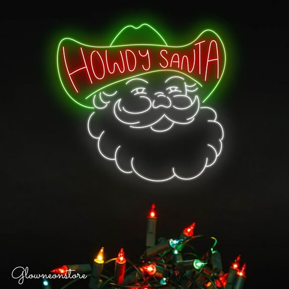 Glowneon Cowboy Santa Neon Sign, Cowwboy Santa Led Light, Retro Santa Neon, Vintage Santa Neon Sign