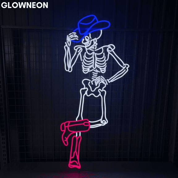 Glowneon Cowboy Skeleton Neon Sign, Funny Cowboy Skeleton Led Light