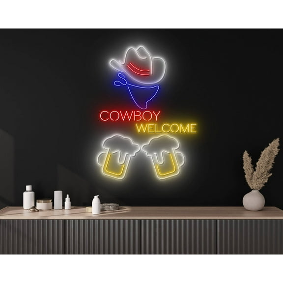 Glowneon Cowboy Welcome Neon Signs, Beer store Decor