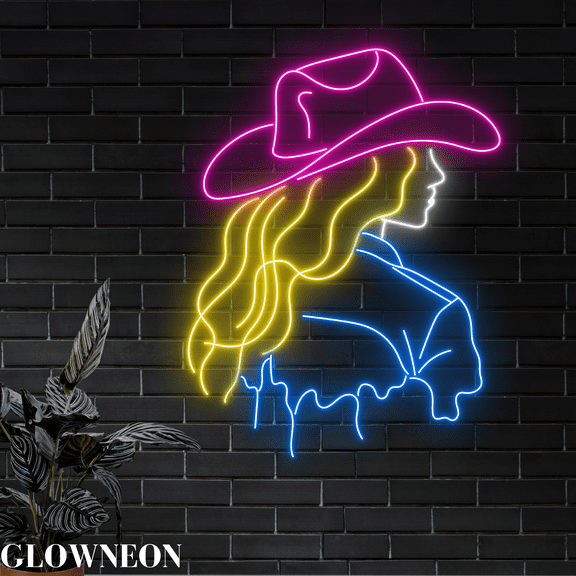 Glowneon Cowgirl Neon Sign, Gift For Cowgirl, Cowboy Bar Wall Led Art