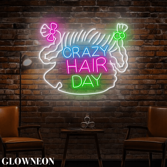Glowneon Crazy Hair Day Led Wall Decor, Hair Salon Barber Shop Decor