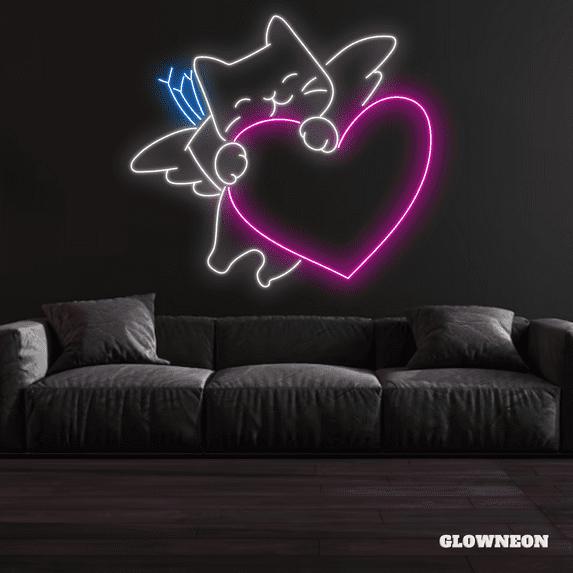 Glowneon Cupid Cat Neon Sign, Kids Room Decor, Cat Wall Decor
