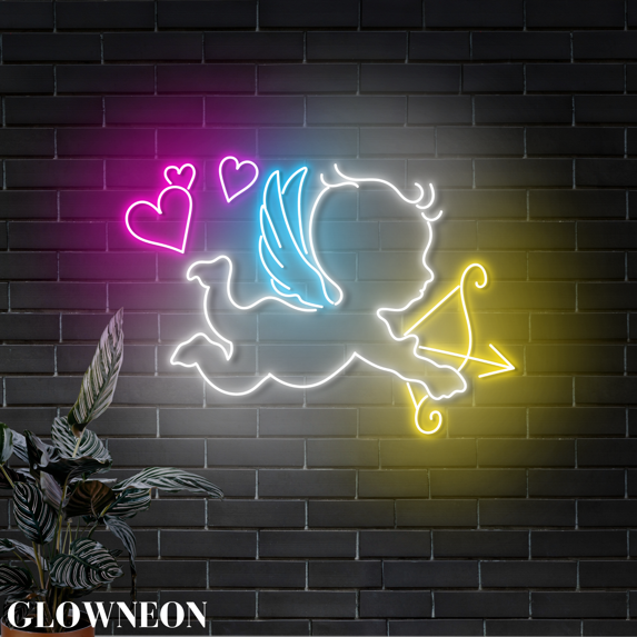 Glowneon Cupid Love Angel Neon Led Light, Valentine Wedding Wall Art