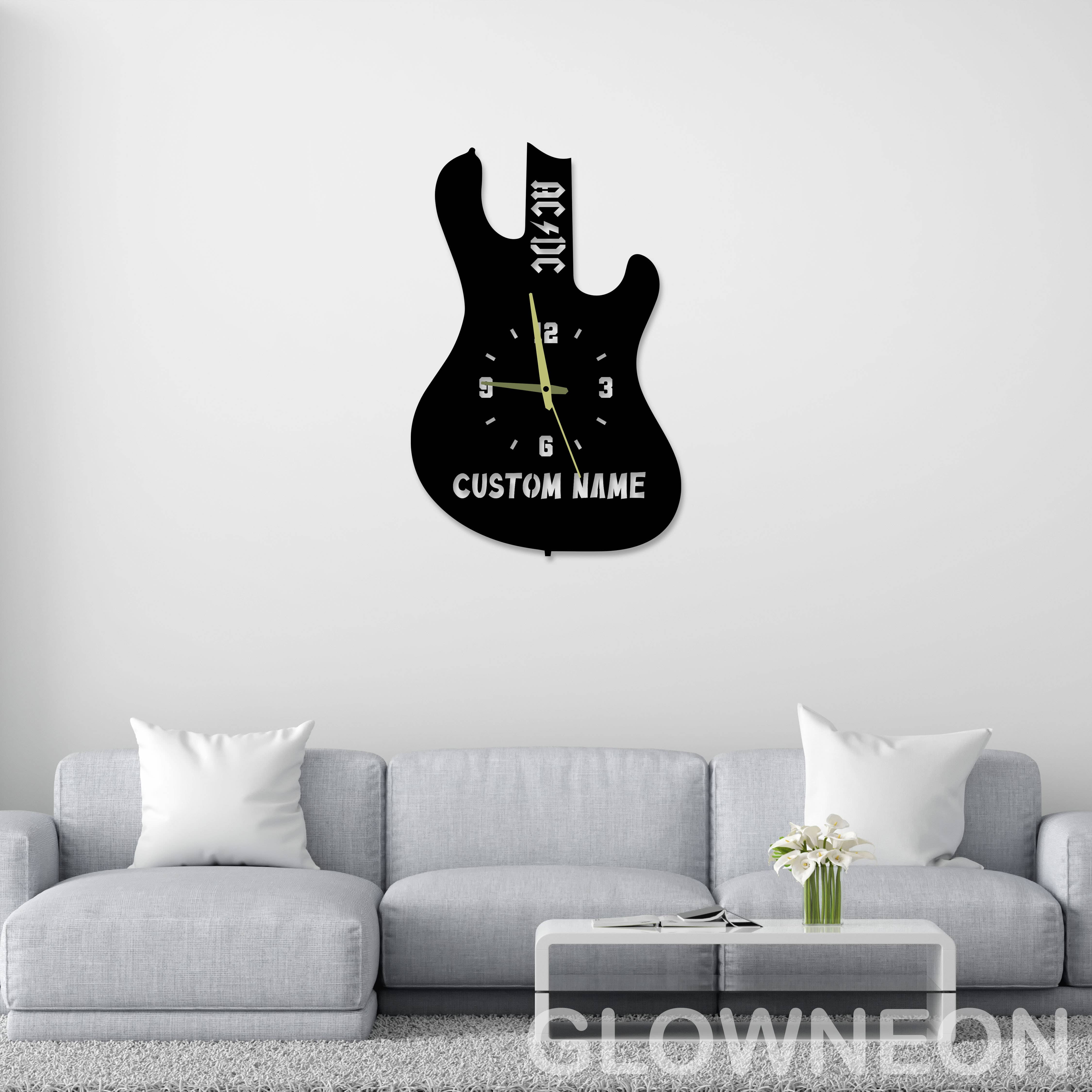 Glowneon Custom AC DC Vinyl Music Guitar Metal Home Clock For Wall ...