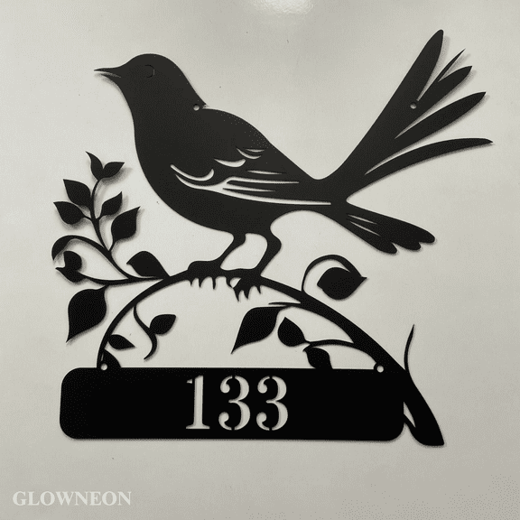 Glowneon Custom Address Cardinal Bird Metal Sign, Birds House Number