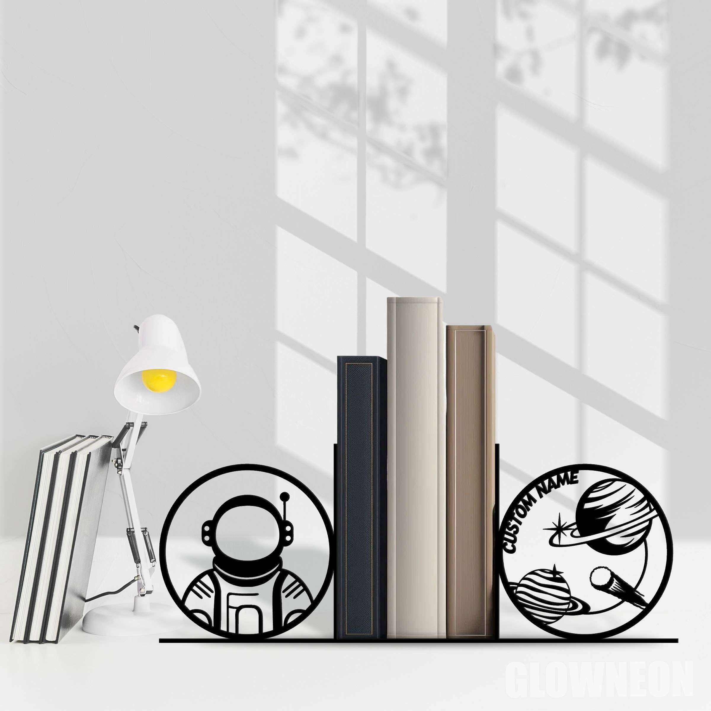 Glowneon Custom Astronaut Planet Bookend Metal Art, Desk Bookend Sign ...